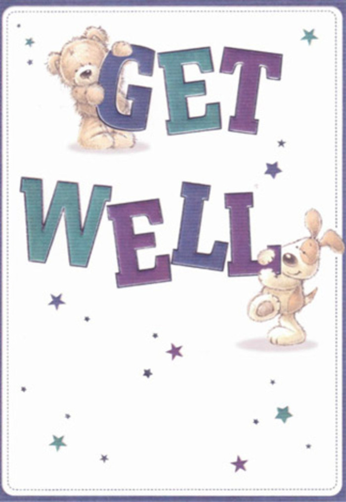 Lovingly illustrated, this get well card is an invitation to healing-its scene infused with the neighbourhood charm of Putney. A friendly teddy bear with downy fur leans into the moment, sharing space with a gentle puppy whose floppy ears echo the unguarded happiness of a well-loved companion. The bright, oversized letters of 'Get Well,' shaded in hues of purple and aqua, seem to radiate cheerful assurance across the soft, creamy ground. Between the characters, playful stars float and twinkle, much like the supportive messages exchanged among neighbours along Putney Bridge or at the Sunday market. The card's textures are as palpable as florist-fresh petals, from the bear's gentle fluff to the puppy's velvet ears. It's easy to imagine this piece nestled amidst flowers prepared by Flower Delivery Putney, the whole arrangement designed to soothe, encourage, and spread warmth. The light-filled composition lifts the heart, making it an ideal way to send encouragement at any age-proof that the simplest gestures, crafted with care, can transform the day.