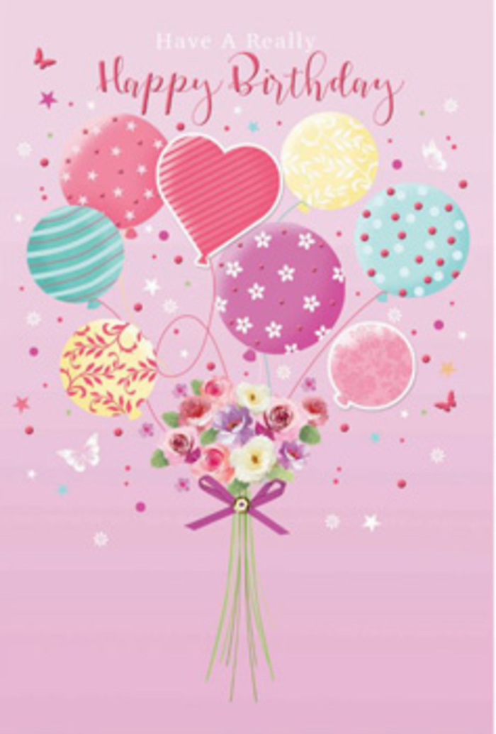 In this charming birthday artwork, a bouquet and cluster of balloons float together as if caught in a gentle updraft above Putney's riverside paths. The scene is set against a pale pink background that feels like the inside of a blush-coloured envelope, soft and welcoming. At the base, a carefully composed hand-tied bouquet anchors the composition. You can make out petite roses and daisy-like blossoms, their petals velvety and layered in tones of cream, blush, and muted mauve, with subtle highlights that suggest early morning or late-afternoon light. The stems are gathered with a sparkling purple ribbon, its bow tidy and slightly glimmering, the trailing ends curling naturally, as a florist might arrange them before a delivery. From that floral centre, a spray of pastel balloons reaches upward. They vary in gentle colours-sea-green, honeyed yellow, dusty pink, and soft lavender-each balloon distinguished by playful decorations: looping stripes, cheerful polka dots, whimsical swirls, and hints of floral prints. A heart-shaped balloon stands out amongst the round shapes, its form soft and plump, radiating a sense of affection and closeness. Delicate ribbons hang from the balloons, twisting and turning with imagined movement, while small stars and butterflies are sprinkled around like confetti on a birthday table. The light is diffused, giving the balloons a glossy yet understated sheen and enhancing the depth and softness of each petal. The mood is one of quiet jubilation and tenderness, akin to sharing cake and laughter at home after a walk along the Thames. Every curve, colour, and reflection suggests the thoughtful hand of an expert florist, creating a birthday greeting that pairs beautifully with fresh blooms sent anywhere throughout Putney.